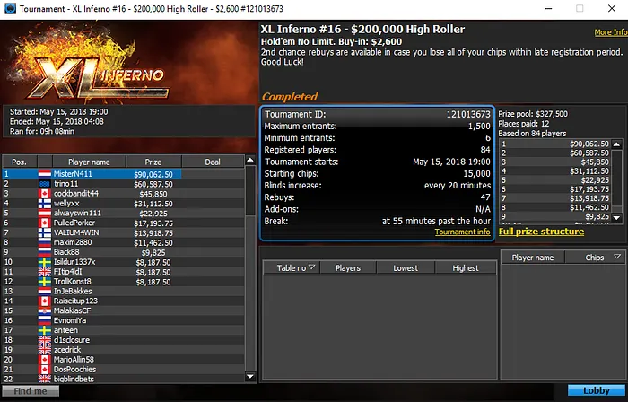 João "Naza114" Vieira Vence XL Inferno #16 e Recebe ,062 & Mais 101