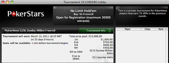 ,000 em Freerolls PokerStars Sunday Million - Exclusivo PokerNews 101