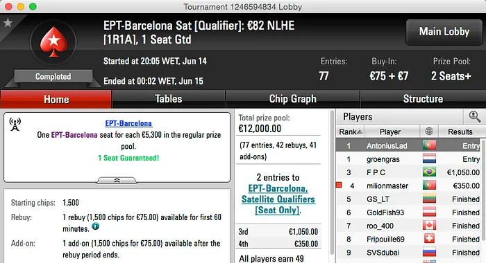 "AntoniusLAD" Ganha Entrada no EPT Barcelona 101