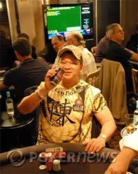 Johnny Chan drinking an "All In" energy drink earlier in the week