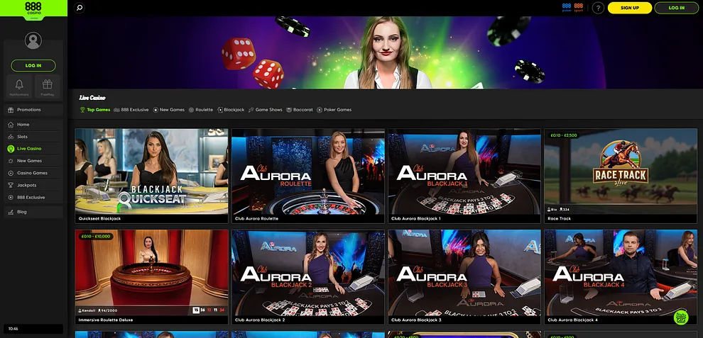 888casino Live Casino lobby.