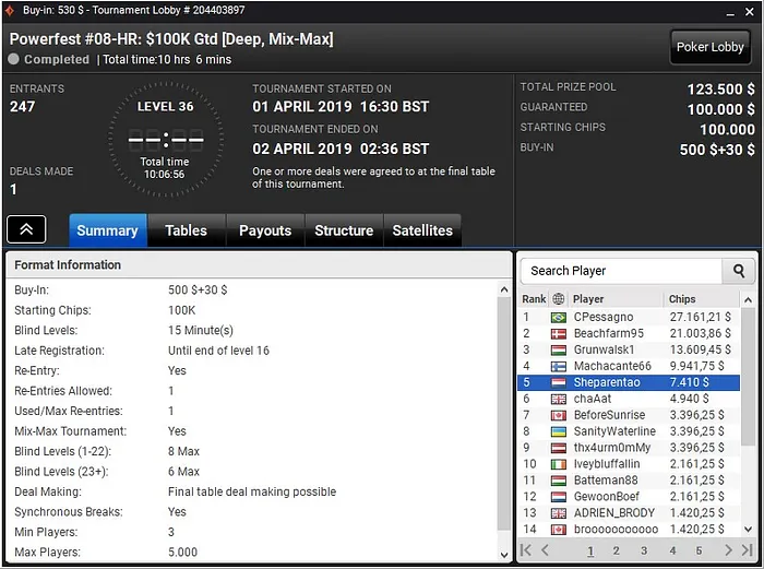 Lobby de poker da partypoker