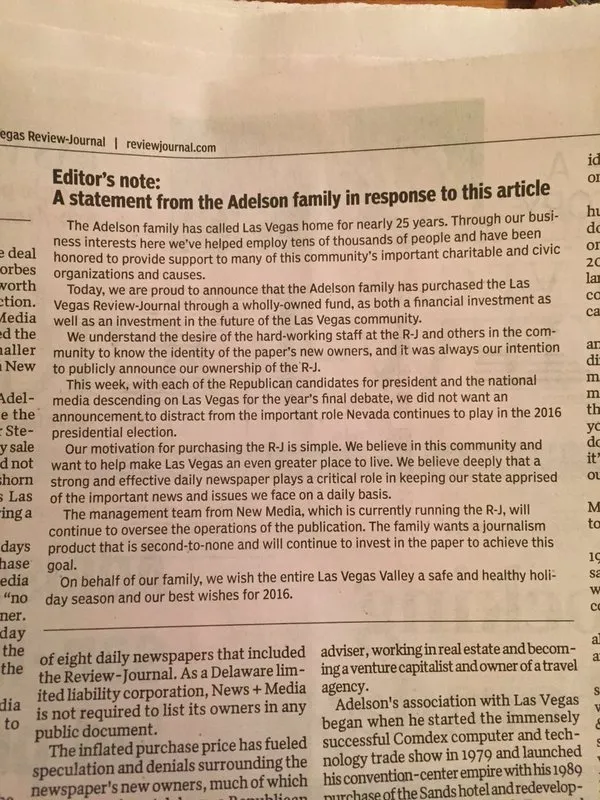 LVRJ : La déclaration d'intention d'Adelson