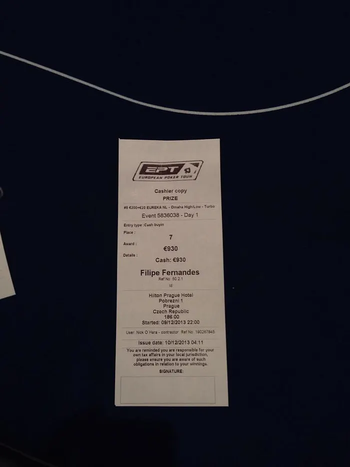 Henrique Pinho no dia 2 do ME Eureka Poker Tour & Filpac Soma ITM's nos Side Events 102