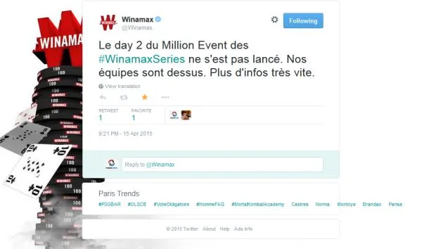 Million Event Winamax Series : Suite et fin du tournoi, jeudi à partir de 20 heures 0001