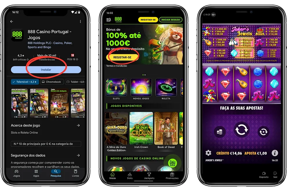 Lobby e jogos do 888 casino Portugal