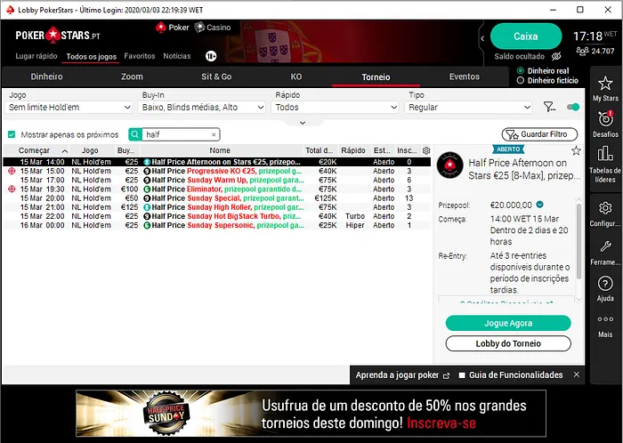 half price sunday pokerstars portugal