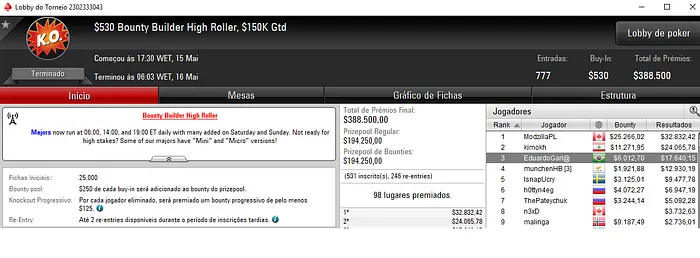 Forras Online: Eduardo Garla Bronze no Bounty Builder High Roller 101