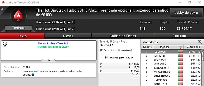 jmsdinis10 Vence Sunday Special €100; Even Chop no Sunday Storm €10 & Mais 103