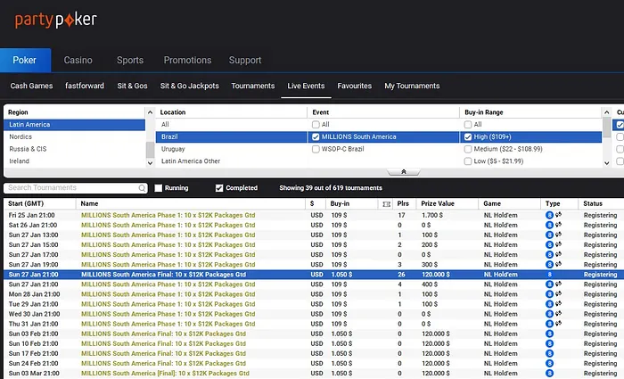 Satélites para o partypoker Millions no Rio de Janeiro