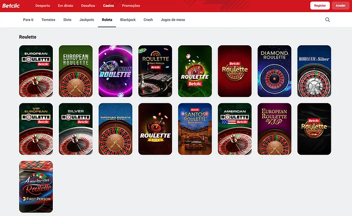Mesas de roleta do casino Betclic Portugal