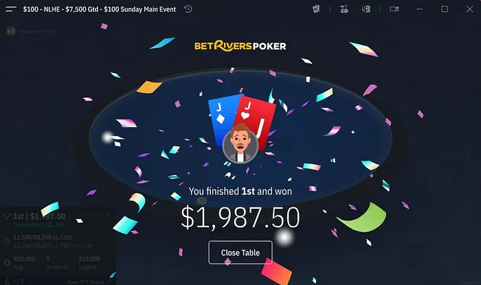BetRivers Poker PA mobile win