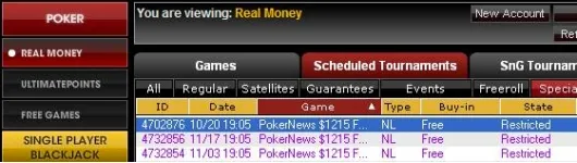 Mais Datas nas ,215 Freeroll Series na UltimateBet 101