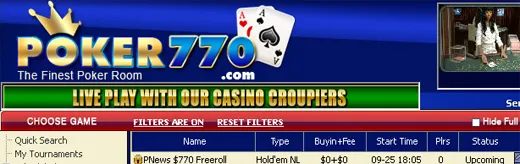 0 Cash Freerolls na Poker770 101