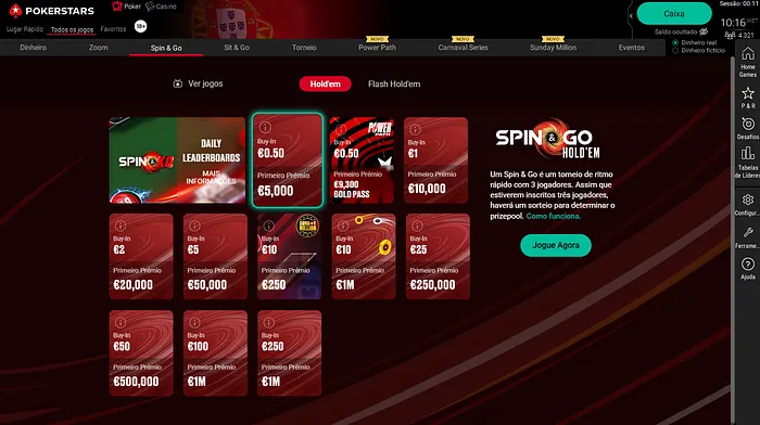 PokerStars Portugal Dinheiro Real - Lobby de Spin & Go