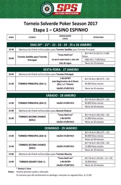 Etapa #1 Solverde Poker Season 2017 - 27 a 29 Janeiro no Casino Espinho 101