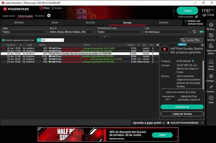 half price sunday pokerstars portugal