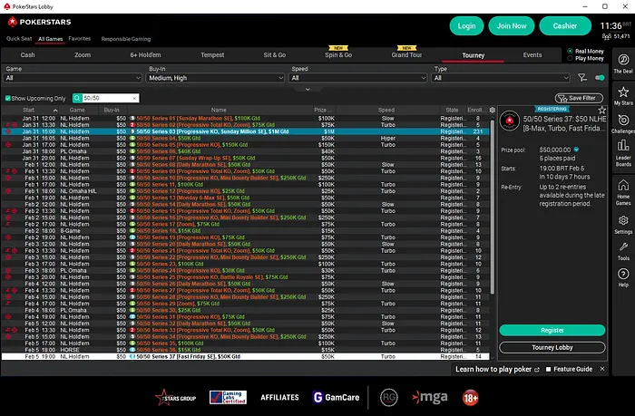 Série de torneio 50/50 do PokerStars