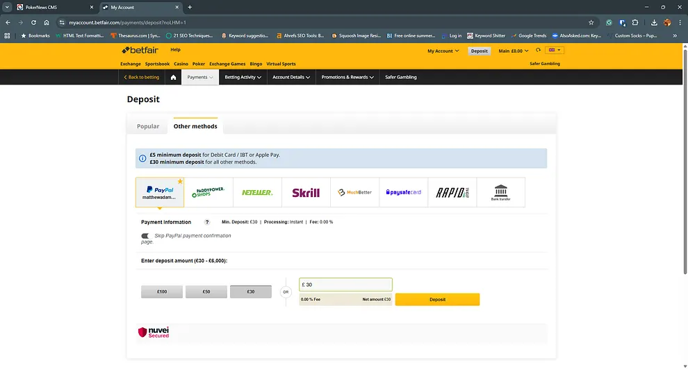 Betfair Poker banking