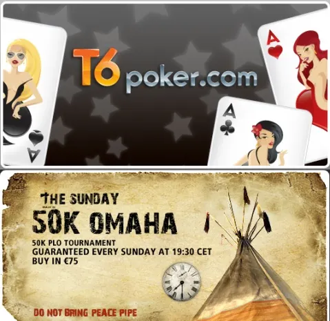 Jogue €50K Garantido PLO Domingo 16 Março GRÁTIS na T6 Poker 0001