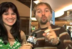 Negreanu being interview by Tiffany Michelle earlier in the week