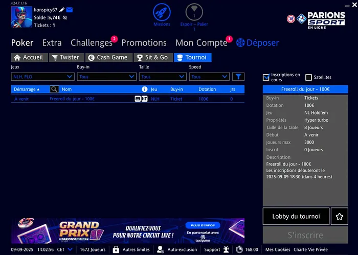 Freeroll Parions Sport