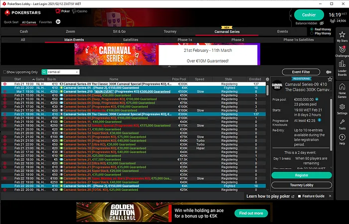 calendario carnaval series 2021 pokerstars portugal