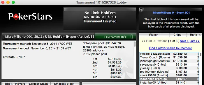 MicroMillions IX Dia 1 - Acácio Bispo,Jorge Queijo e joaoprince em Mesas Finais 101