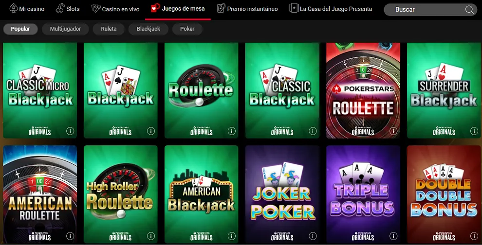 Juegos de Mesa en Pokerstars Casino