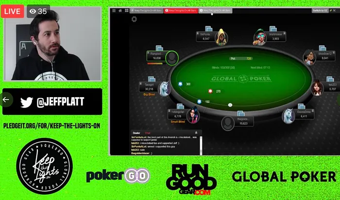 Jeff Platt on the "Keep The Lights On" Poker charity stream.