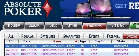 ¡Los freerolls de Absolute Poker, con 1.215$ en premios, ya están aquí! 101