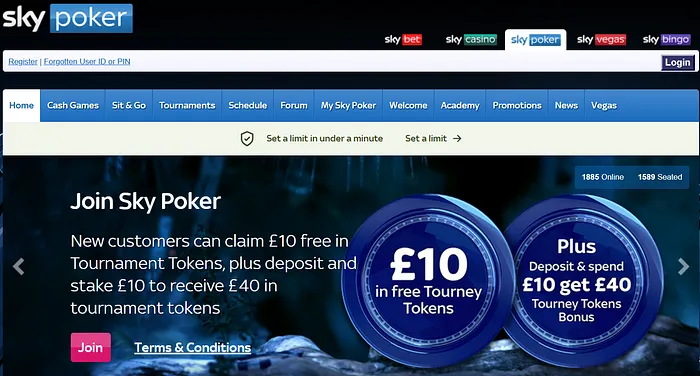 Sky Poker homepage