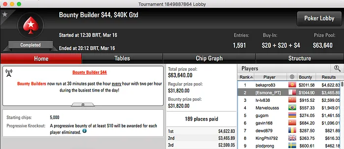 4 Mesas Finais para Naza114 e Esmone 2º no Bounty Builder  102