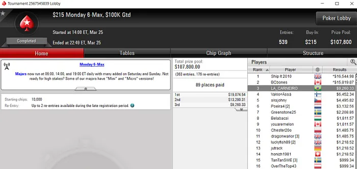 Lobby de poker do PokerStars