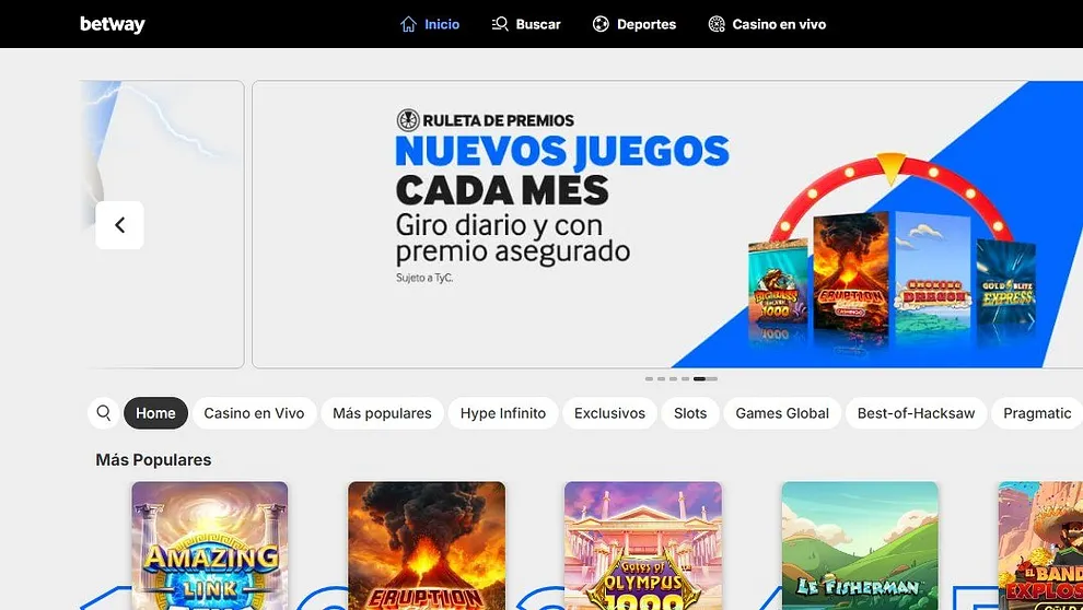 Navegación en Betway.es
