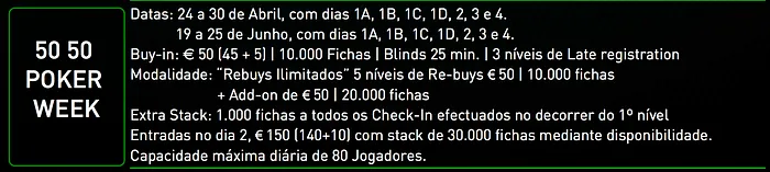 50/50 Poker Week de 24 a 30 de Abril no Casino Espinho 101