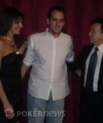 Miss Italia 2005 Edelfa Chiara Masciotta, Claudio Rinaldi e Pupo durante l'intervista per SKY