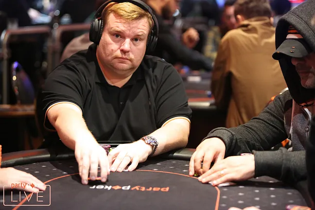 High Roller runner-up Simon Higgins bagged second in chips in the Main Event Day 1b