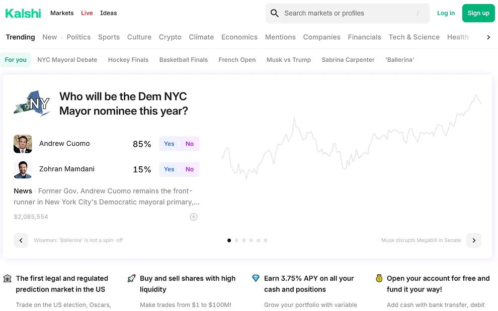 Kalshi 'For You' page