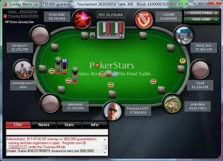 Resultats Tournois de poker online du dimanche 17 janvier 102