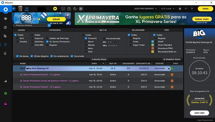 freerolls diários XL Series Primavera 888poker