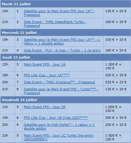 FPS Lille : Le programme complet des tournois et du webcast PokerStarsLive (streaming) 101