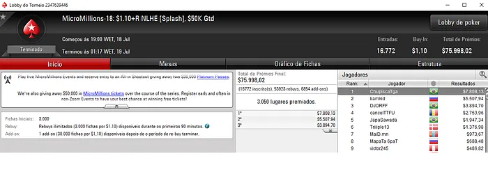 Três Títulos Brasucas na MicroMillions do PokerStars 101