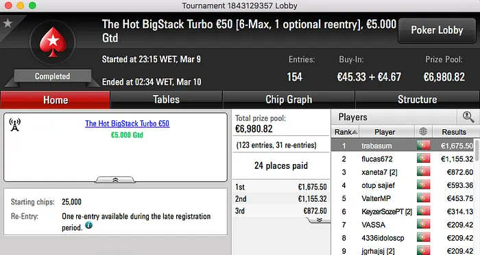 trabasum Vence o Hot BigStack Turbo €50 & Mais 101