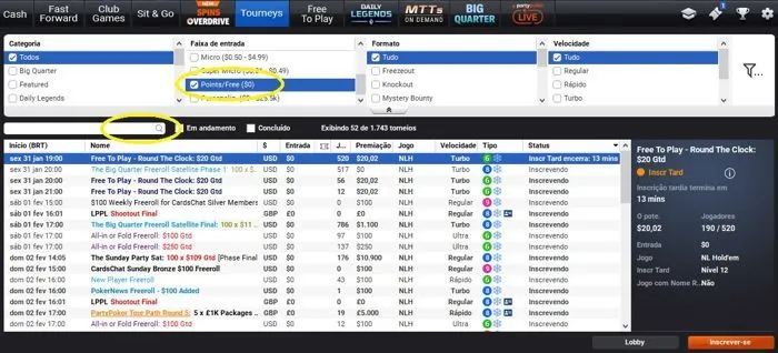 Como Encontrar os Freerolls do partypoker?