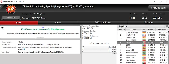 gusfreitas e B0IFX Chegam à Mesa Final do TRIO #05: €250 Sunday Special 101