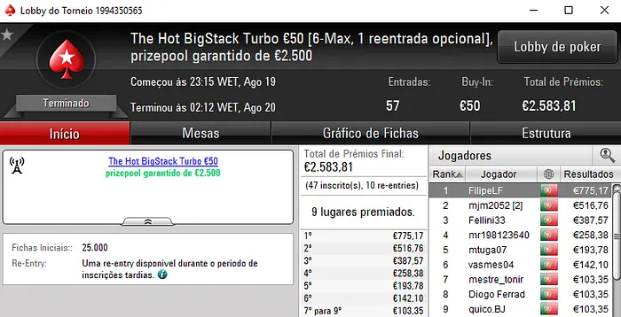 KeyzerSozePT Conquista The Big €100 e FilipeLF o The Hot BigStack Turbo €50 102