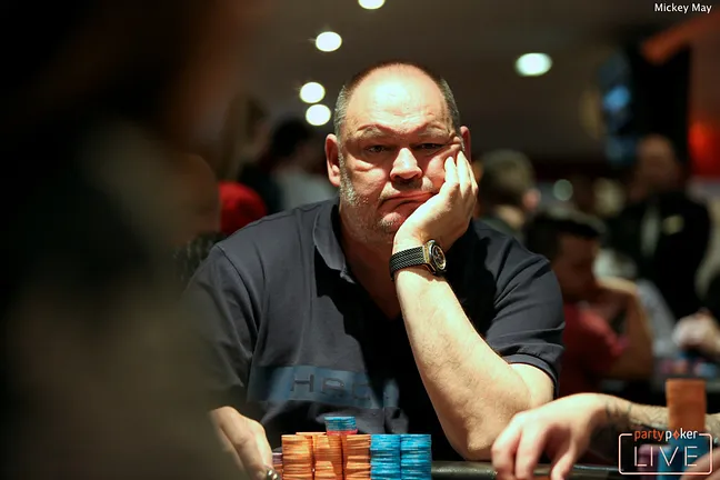 Thomas Dunwoodie pictured in Day 3 in appropriate mood for the hand he just lost 11 million chips in