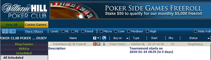 ,000 em Freerolls na William Hill 101