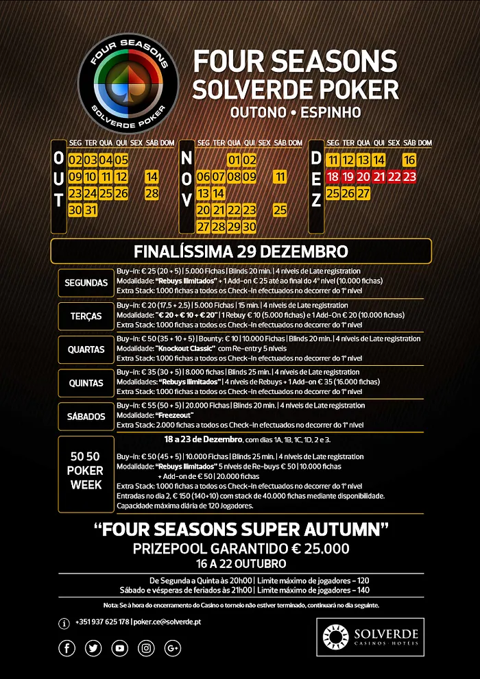 De 2 de Out. a 27 de Dez. Four Seasons Solverde Poker Outono no Casino de Espinho 101